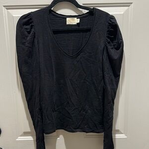 Nation LTD Black Long Sleeve V-Neck Top